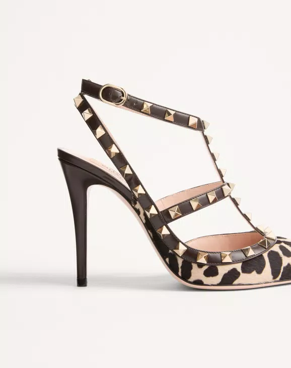Valentino Rockstud Pumps With Straps In Pony-Effect Calfskin 100Mm - Image 2
